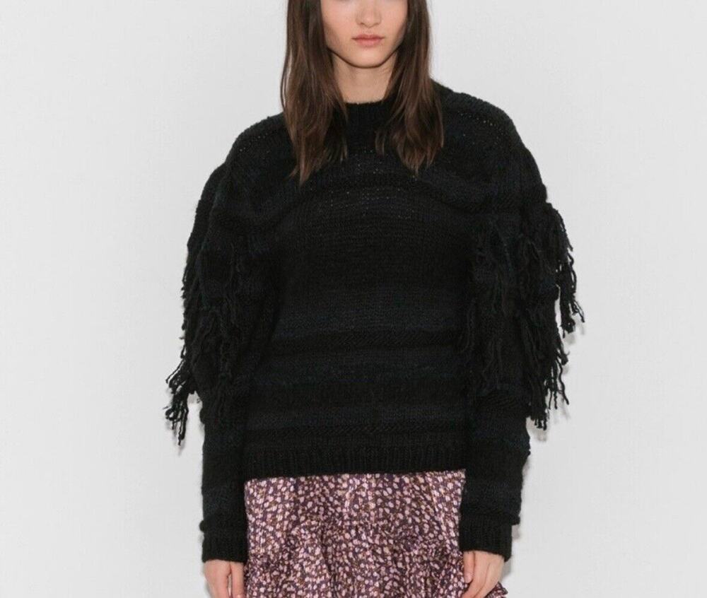 Ulla Johnson Delma Alpaca Chunky Knit Fringe Puff Sleeve Sweater Size P XS